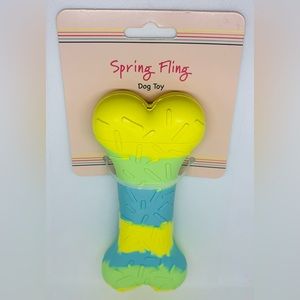 Simple WAG Spring Fling Dog Toy Textured Bone Squeaks Multicolor NEW!!!